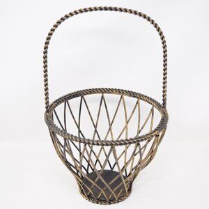 Decorative Metal Wire Basket Antiqued Bronze Finish Braided Trim Display Décor